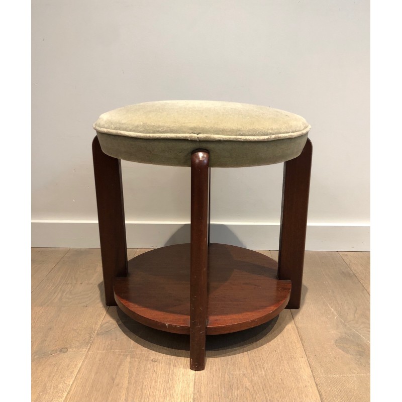 Tabouret en Acajou et Velours, dans le Goût Art Déco, vers 1970
