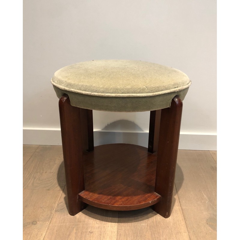 Mahogany and Velvet Stool, in the Art Déco Taste, circa 1970