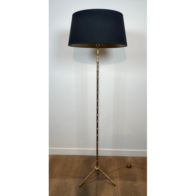 Pair of Faux-Bamboo Bronze and Brass Floor Lamps, Jacques Adnet, circa 1940