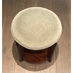 Tabouret en Acajou et Velours, dans le Goût Art Déco, vers 1970