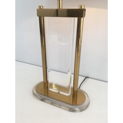 Gilt Brass and Lucite Table Lamp, French Work, circa 1970