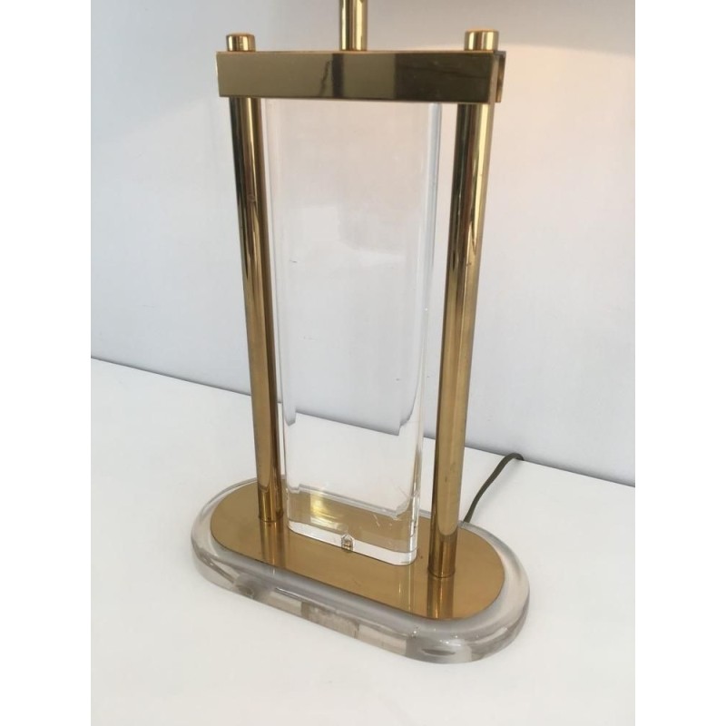 Gilt Brass and Lucite Table Lamp, French Work, circa 1970