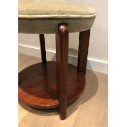Tabouret en Acajou et Velours, dans le Goût Art Déco, vers 1970