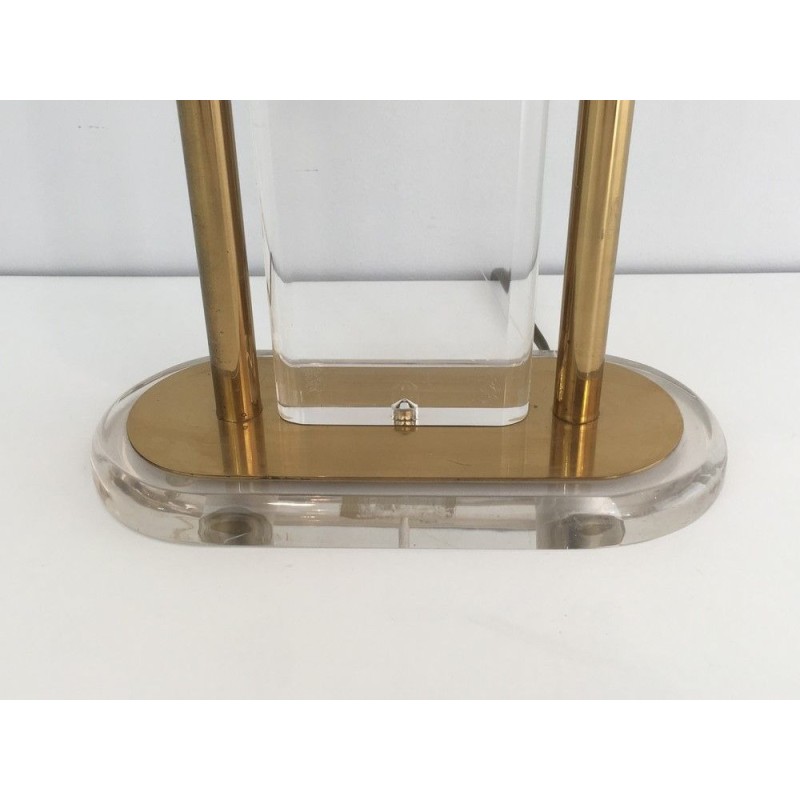 Lampe de Table en Laiton Doré et Plexiglas, Travail Français, vers 1970