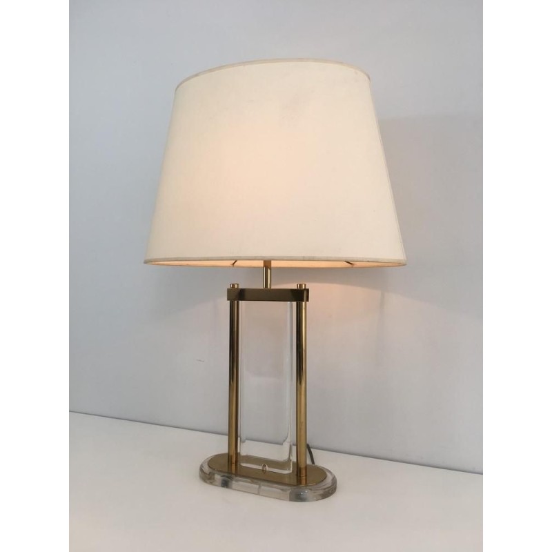 Gilt Brass and Lucite Table Lamp, French Work, circa 1970