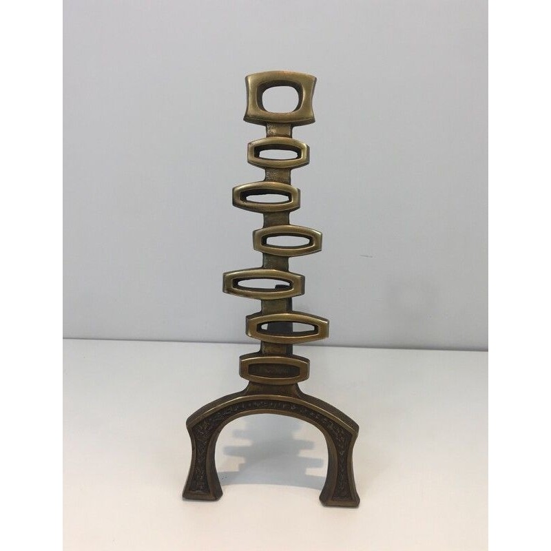 Pair of Modernist Brass Andirons, Italian Work, circa 1970