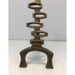 Pair of Modernist Brass Andirons, Italian Work, circa 1970