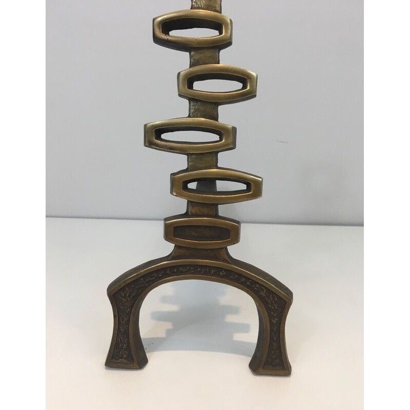 Paire de Chenets Modernistes en Laiton, Travail Italien, vers 1970