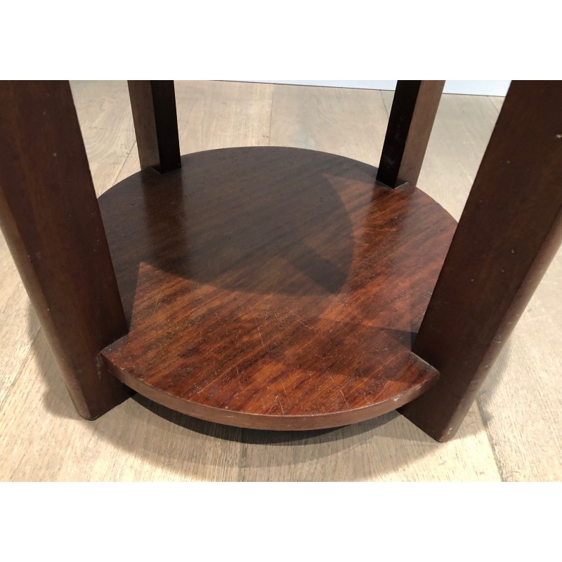 Tabouret en Acajou et Velours, dans le Goût Art Déco, vers 1970