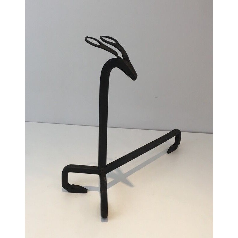 Pair of Wrought Iron Deer Andirons, in the Style of Édouard Schenck, circa 1950