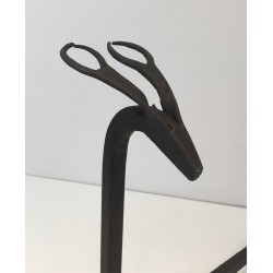 Pair of Wrought Iron Deer Andirons, in the Style of Édouard Schenck, circa 1950