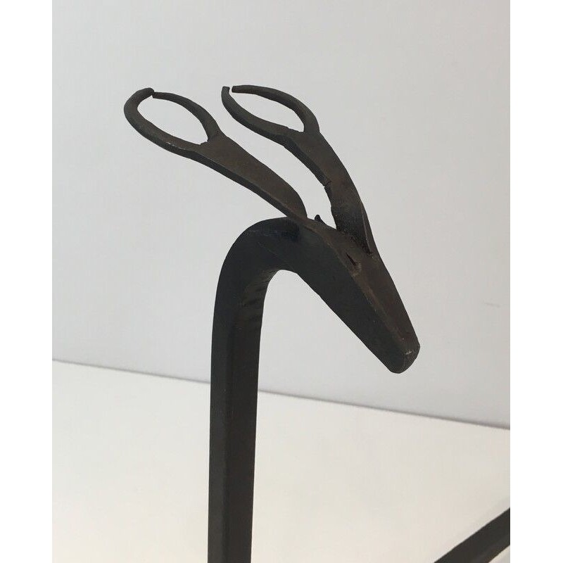 Paire de Chenets en Fer Forgé à Décor de Cerfs, dans le Goût d’Édouard Schenck, vers 1950
