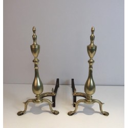 Pair of Neo-Gothic Bronze and Wrought Iron Andirons