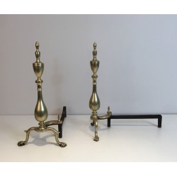 Pair of Neo-Gothic Bronze and Wrought Iron Andirons