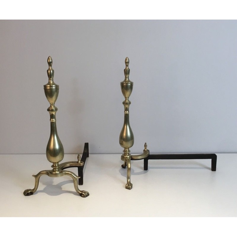 Pair of Neo-Gothic Bronze and Wrought Iron Andirons