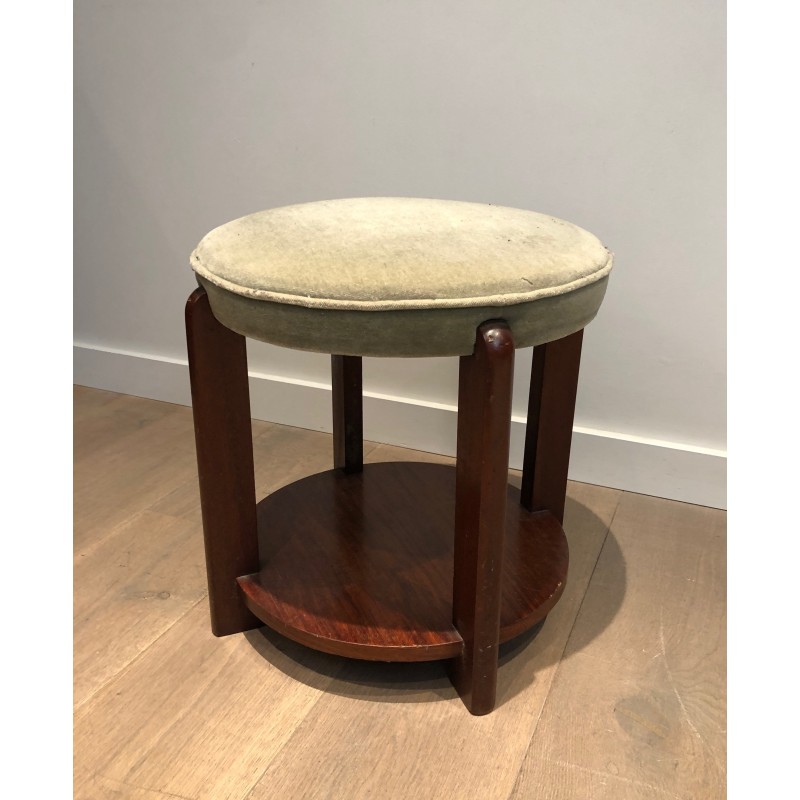 Tabouret en Acajou et Velours, dans le Goût Art Déco, vers 1970