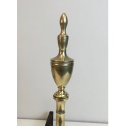 Paire de Chenets Néo-Gothiques en Bronze et Fer Forgé