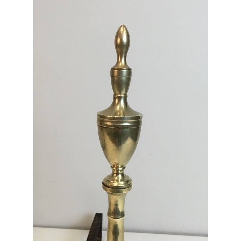 Pair of Neo-Gothic Bronze and Wrought Iron Andirons