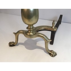 Pair of Neo-Gothic Bronze and Wrought Iron Andirons