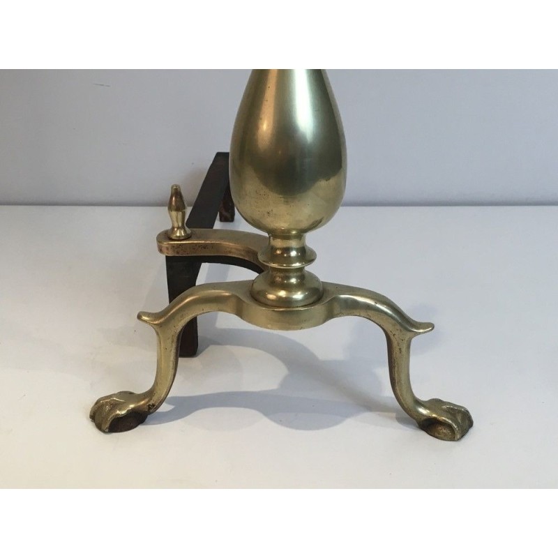 Pair of Neo-Gothic Bronze and Wrought Iron Andirons