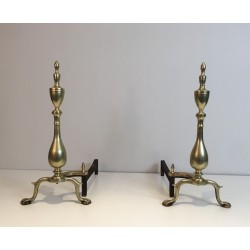 Pair of Neo-Gothic Bronze and Wrought Iron Andirons