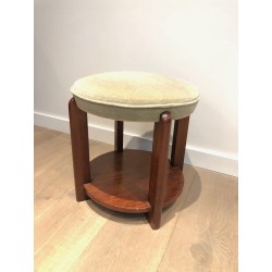 Tabouret en Acajou et Velours, dans le Goût Art Déco, vers 1970
