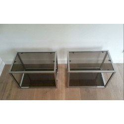 Pair of Chrome and Smoked Glass Side Tables, circa 1970