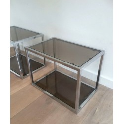 Paire de Bouts de Canapé Chromés à Plateaux de Verre Fumé, vers 1970