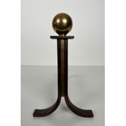 Pair of Modernist Steel, Brass and Wrought Iron Andirons, in the Style of Jacques Adnet, circa 1940