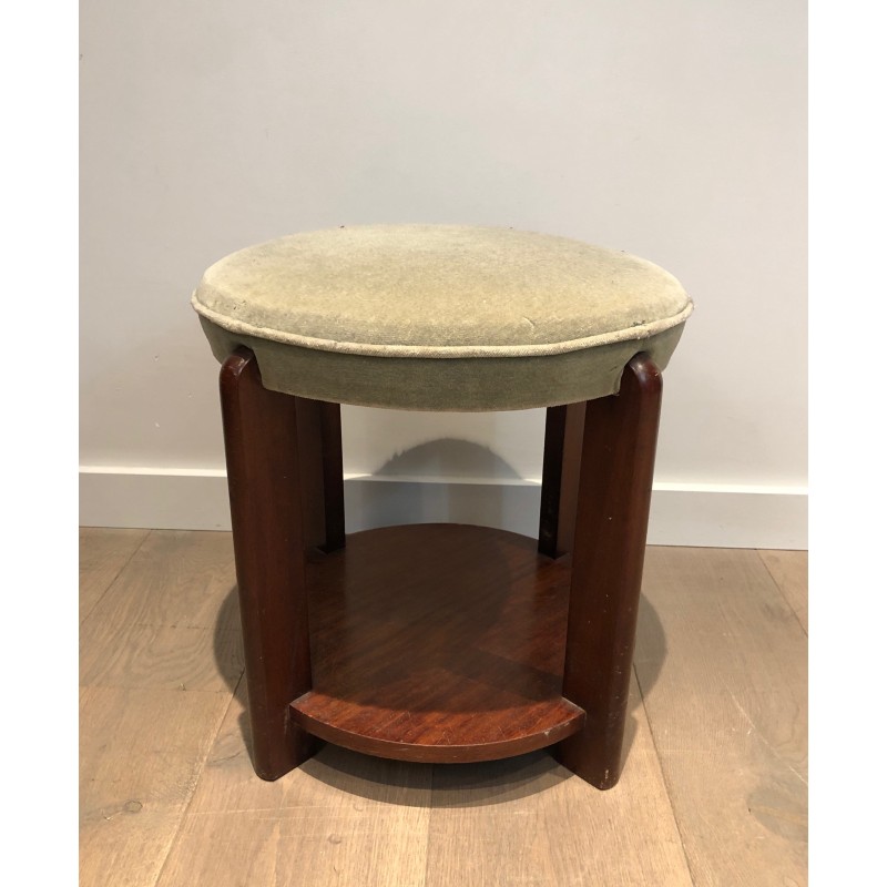 Tabouret en Acajou et Velours, dans le Goût Art Déco, vers 1970
