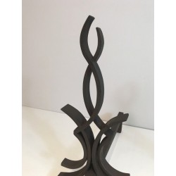 Pair of Wrought Iron Andirons by Raymond Subes