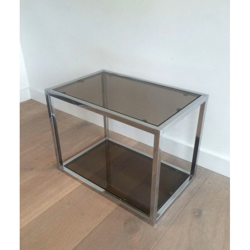 Paire de Bouts de Canapé Chromés à Plateaux de Verre Fumé, vers 1970