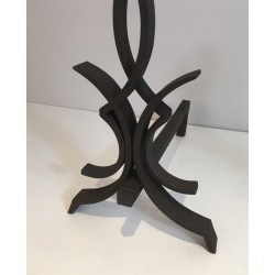 Pair of Wrought Iron Andirons by Raymond Subes