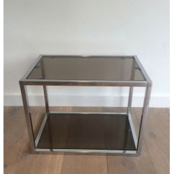 Pair of Chrome and Smoked Glass Side Tables, circa 1970