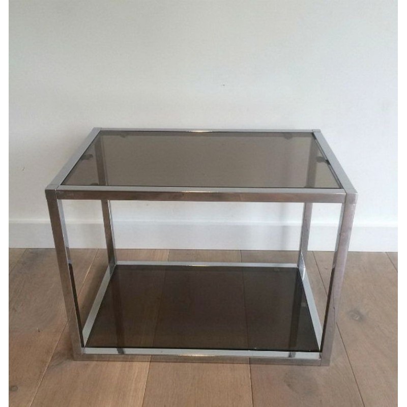 Pair of Chrome and Smoked Glass Side Tables, circa 1970