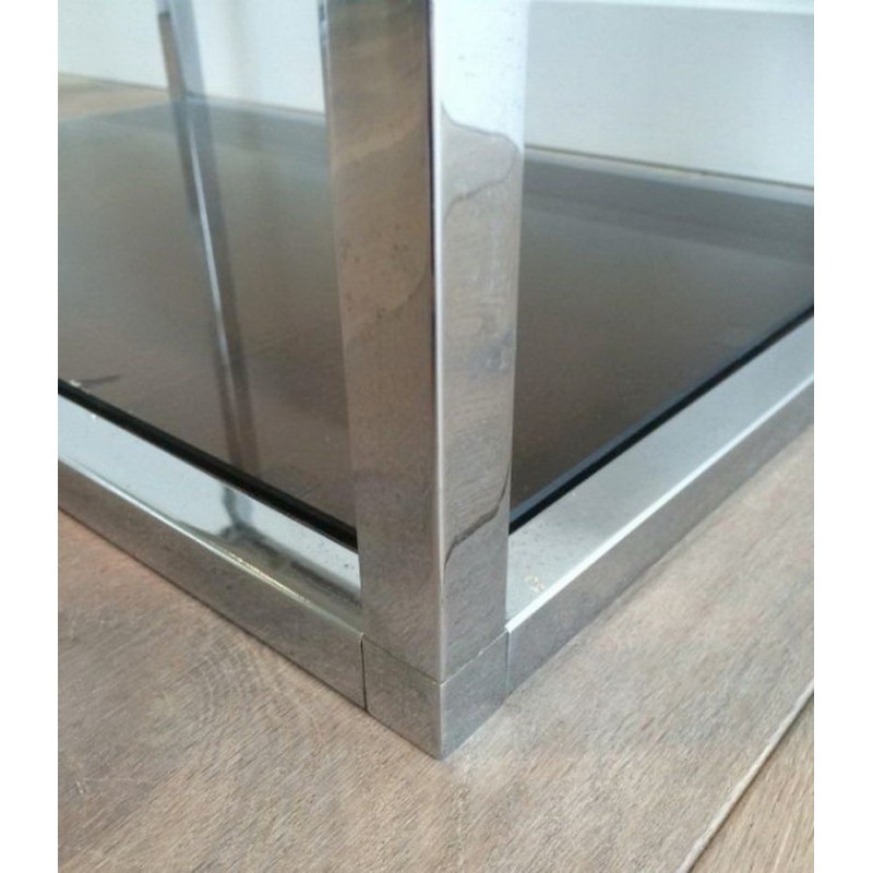 Pair of Chrome and Smoked Glass Side Tables, circa 1970