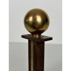 Pair of Modernist Steel, Brass and Wrought Iron Andirons, in the Style of Jacques Adnet, circa 1940