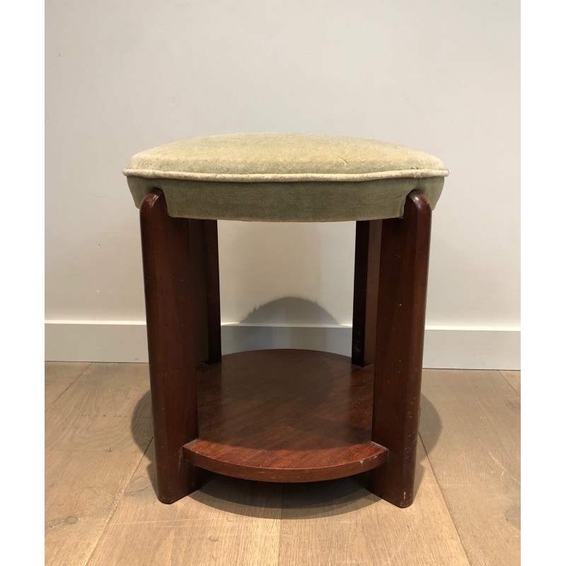 Mahogany and Velvet Stool, in the Art Déco Taste, circa 1970