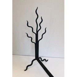 Pair of Wrought Iron Andirons with Shrub Motifs, French Work, circa 1970