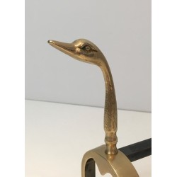 Pair of Brass Duck Andirons, in the Style of Maison Jansen, circa 1970