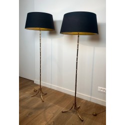 Paire de Lampadaires de Parquet en Bronze Façon Faux-Bambou de la Maison Baguès