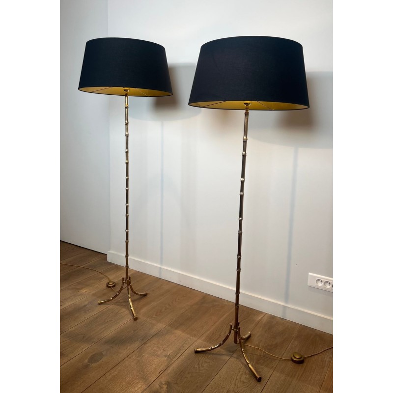 Pair of Faux-Bamboo Bronze Floor Lamps, Maison Bagués, Art Déco, circa 1940