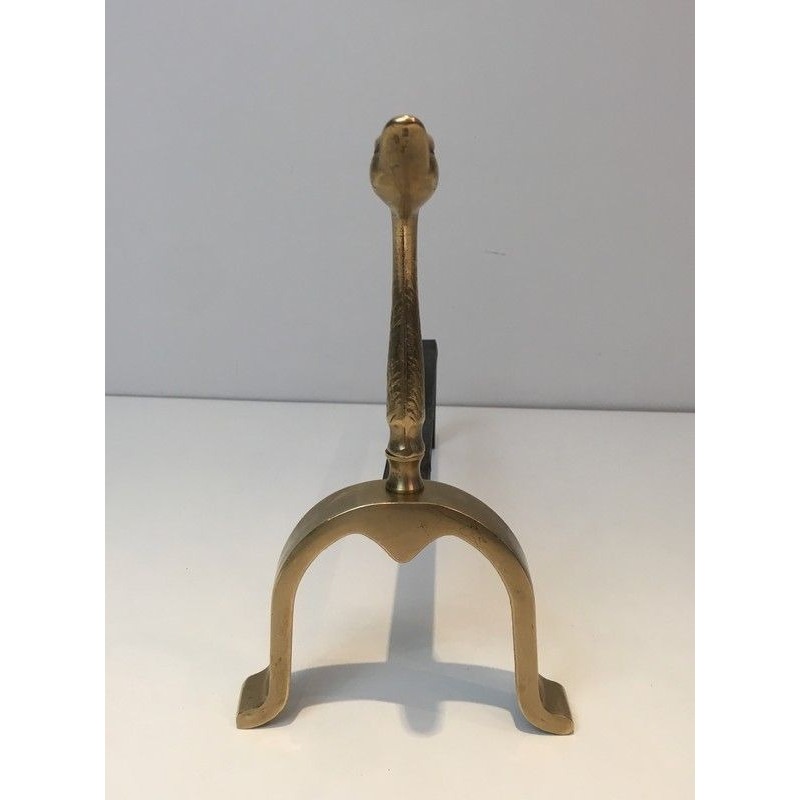 Pair of Brass Duck Andirons, in the Style of Maison Jansen, circa 1970