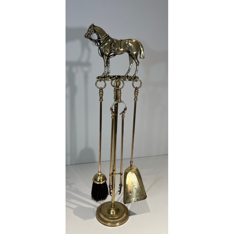 Nécessaire de Feu en Laiton Surmonté d’un Cheval, Travail Français, vers 1920