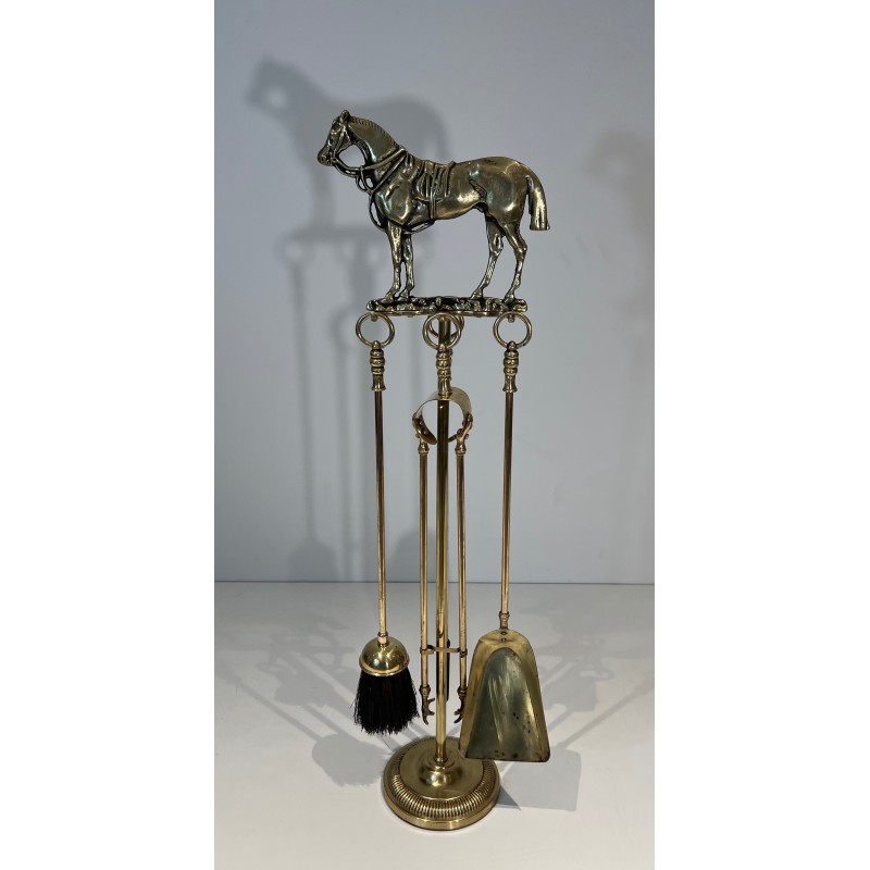 Nécessaire de Feu en Laiton Surmonté d’un Cheval, Travail Français, vers 1920
