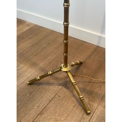 Pair of Faux-Bamboo Bronze and Brass Floor Lamps, Jacques Adnet, circa 1940
