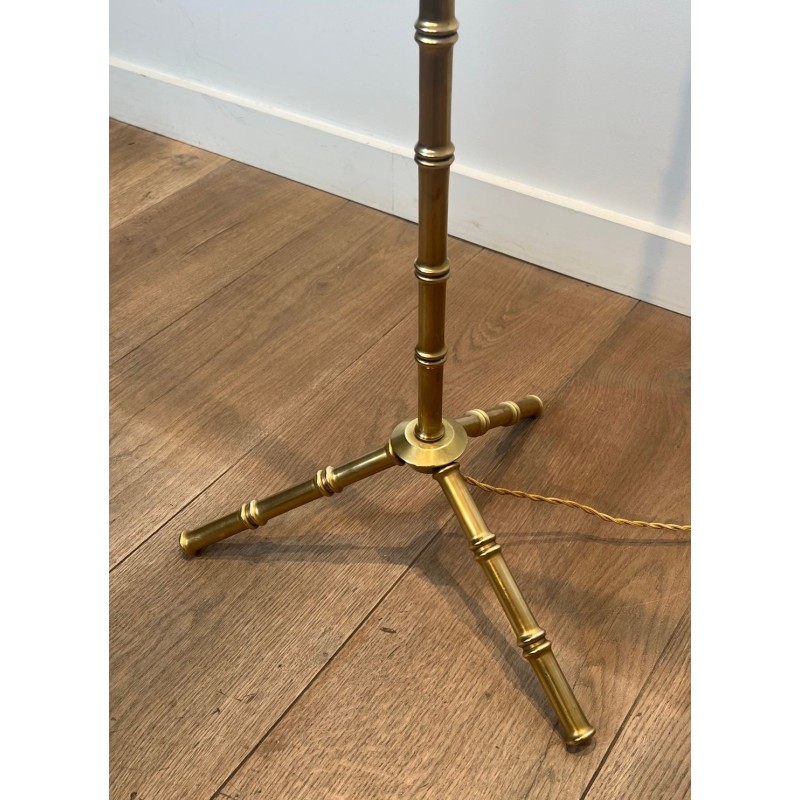 Paire de Lampadaires de Parquet Façon Faux-Bambou en Bronze et Laiton de Jacques Adnet