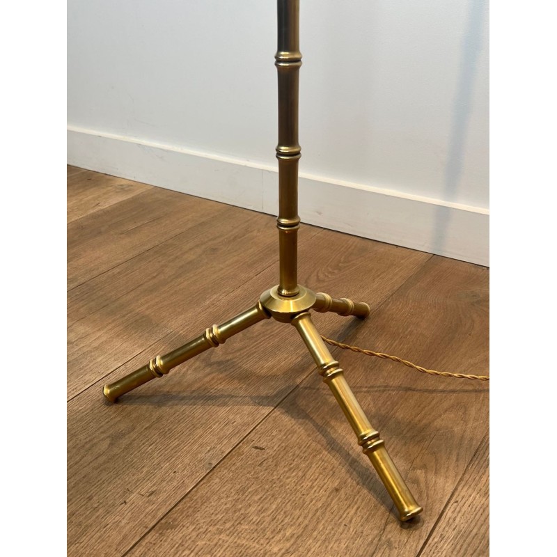 Paire de Lampadaires de Parquet Façon Faux-Bambou en Bronze et Laiton de Jacques Adnet