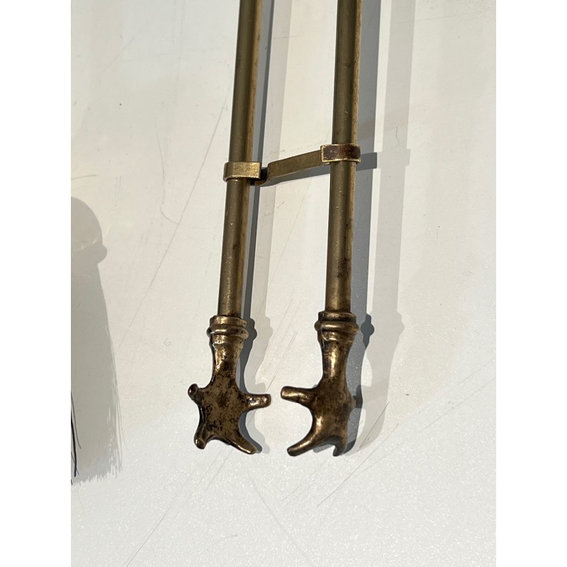 Brass Fireplace Companion Set Surmounted by a Horse Sculpture, French Work, circa 1920