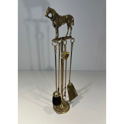 Nécessaire de Feu en Laiton Surmonté d’un Cheval, Travail Français, vers 1920